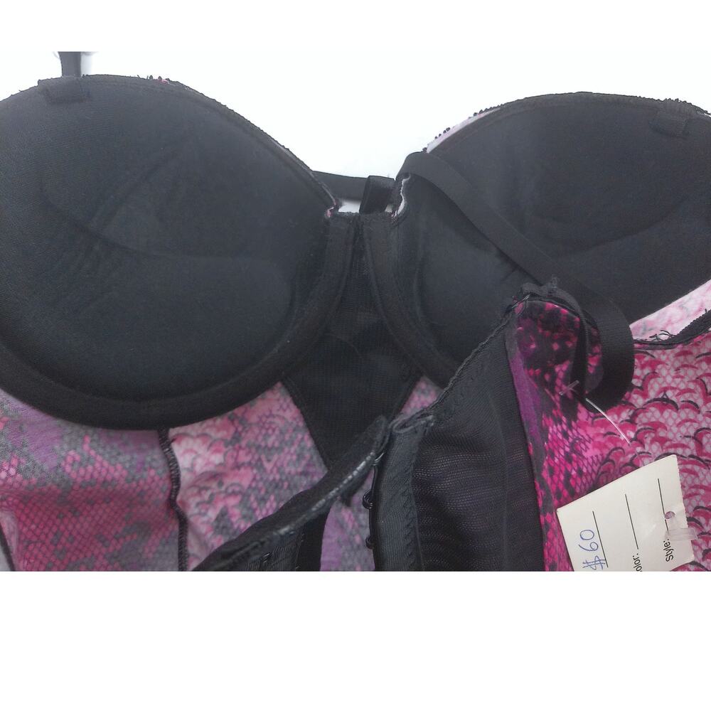 Vintage Scores New York Fuchsia & Black Lace Corset Top Bustier Size 36B - Picture 3 of 8